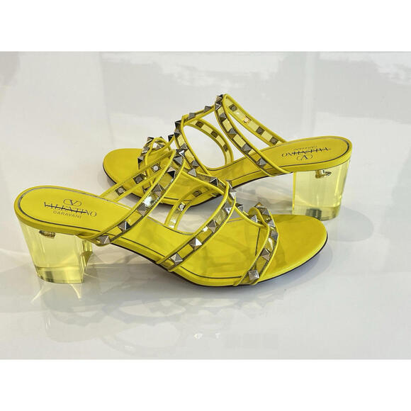 $1150 VALENTINO Garavani Platinum Rockstud Open Toe Plexi Heel Sandals Size 42 - Picture 16 of 16